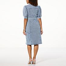 C Wonder by Christian Siriano Buttoned Stretch Denim Midi Shirt Dress