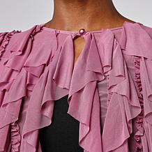 C Wonder by Christian Siriano Mesh Ruffle Tie Top