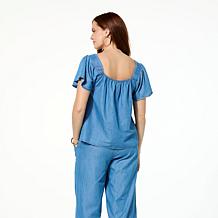 C Wonder by Christian Siriano Square Neck Flutter Sleeve Blouse