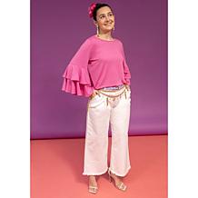 C Wonder by Christian Siriano Stretch Denim Raw Edge Wide Leg Jean
