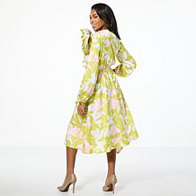 C Wonder by Christian Siriano Textured Satin Floral Ruffle Dress