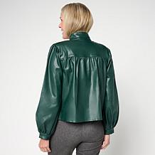 C Wonder Faux Leather Puff Sleeve Cropped Jacket