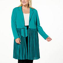 C Wonder Runway Collection Scuba Knit Pleated Duster Length Topper