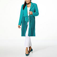 C Wonder Runway Collection Scuba Knit Pleated Duster Length Topper