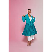 C Wonder Runway Collection Scuba Knit Pleated Duster Length Topper