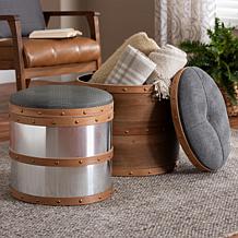 Caleb Fabric and Faux Leather Upholstered 2-Piece Storage Ottoman Set