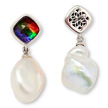 Canadian Ammolite Gems Ammolite and Keshi Pearl Drop Earrings