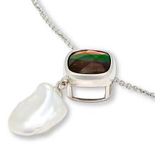 Canadian Ammolite Gems Ammolite and Keshi Pearl Pendant with Chain