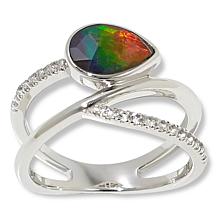 Canadian Ammolite Gems Ammolite and White Topaz Crossover Ring