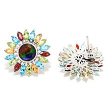 Canadian Ammolite Gems Sterling Silver Multigemstone Flower Earrings
