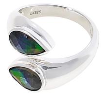 Canadian Ammolite Gems Sterling Silver Pear Ammolite Bypass Ring
