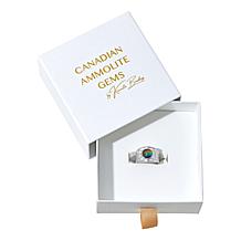 Canadian Ammolite Gems Sterling Silver Round Ammolite Hammered Ring