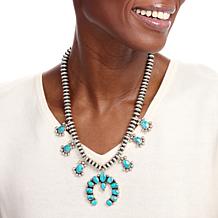 Chaco Canyon 21-3/8" Kingman Turquoise Squash Blossom Station Necklace