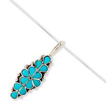 Chaco Canyon Flower Inlayed Blue Turquoise Pendant with 18" Chain