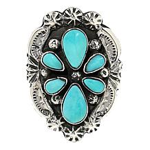 Chaco Canyon Kingman Turquoise Sterling Silver Framed Flower Ring