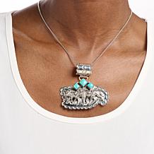 Chaco Canyon Kingman Turquoise Sterling Silver Wolf Pack Pendant