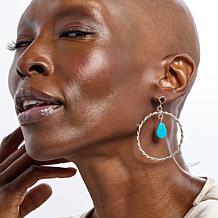 Chaco Canyon Sterling Silver Turquoise and Garnet Hoop Earrings