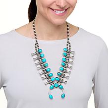 Chaco Canyon Sterling Silver Turquoise Squash Blossom Necklace