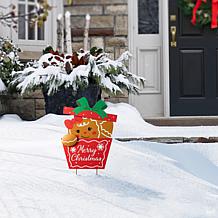 Christmas Metal Gingerbread Giftbox Yard Stake or Wall Decor