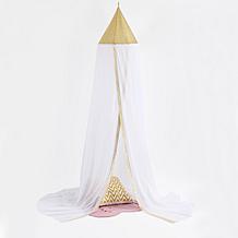 Cleopatra Gold Sequin Round Plastic Hoop Sheer Mosquito Bed Canopy