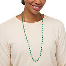 Colleen Lopez 34" Green Chalcedony Oval Bead Goldtone Station Necklace