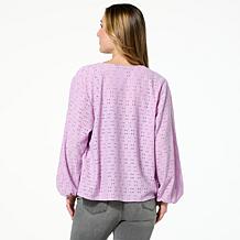 Colleen Lopez Crochet Eyelet Knit Tie-Front Topper