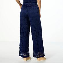 Colleen Lopez Crocheted Lace Wide Leg Pull-On Pant