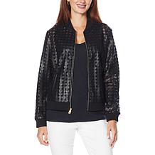 Colleen Lopez Faux Leather and Mesh Bomber Jacket