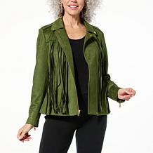 Colleen Lopez Faux Suede Moto Jacket with Fringe