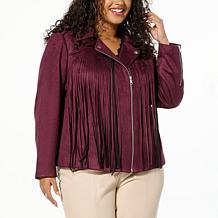 Colleen Lopez Faux Suede Moto Jacket with Fringe