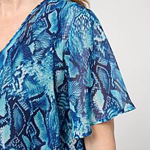 Colleen Lopez Flutter Sleeve Rounded Hem Woven Shrug