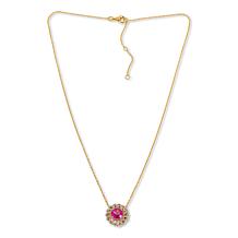 Colleen Lopez Gold-Plated Pink Topaz Round Floral Pendant Necklace
