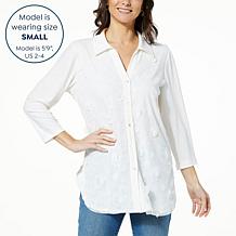 Colleen Lopez Lace Overlay Button-Down Blouse