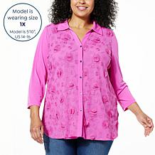 Colleen Lopez Lace Overlay Button-Down Blouse