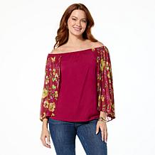 Colleen Lopez Off Shoulder Knit Tank with Print Woven Cape