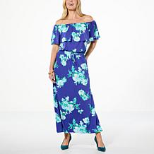 Colleen Lopez Off-the-Shoulder Printed Knit Maxi Dress