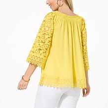 Colleen Lopez On/Off Shoulder Smocked Top with Lace Detail