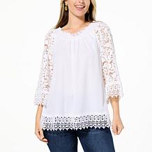 Colleen Lopez On/Off Shoulder Smocked Top with Lace Detail