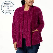 Colleen Lopez Open-Front Eyelash Cardigan