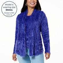 Colleen Lopez Open-Front Eyelash Cardigan