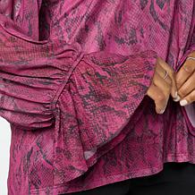Colleen Lopez Printed Mesh Top with Blouson Sleeves