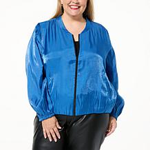 Colleen Lopez Shine Bubble Hem Bomber Jacket