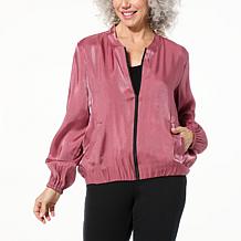 Colleen Lopez Shine Bubble Hem Bomber Jacket