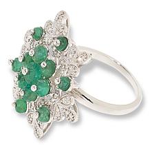 Colleen Lopez Sterling Silver Emerald Bead and Diamond Floral Ring