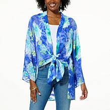 Colleen Lopez Woven Tie-Front Burnout Topper