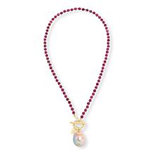 Connie Craig Beaded Cultured Pearl and Gem Heart Charm Necklace
