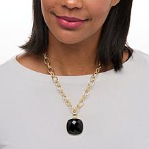 Connie Craig Carroll Jewelry Fern Square Black Agate Pendant Necklace