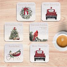 Courtside Market Christmas Wreath 6-piece Ceramic Coaster Set