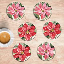 Courtside Market Pink & Red Flowers 6-piece Ceramic Coaster Set