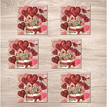 Courtside Market Valentine Bucket 4x4 6 Piece Ceramic Coaster Set
